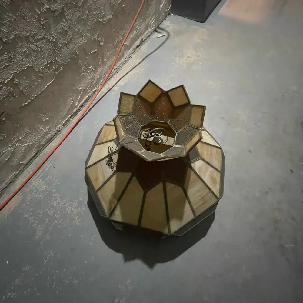 Vintage Stained Glass Ceiling Light Fixture - Picture 2 of 3